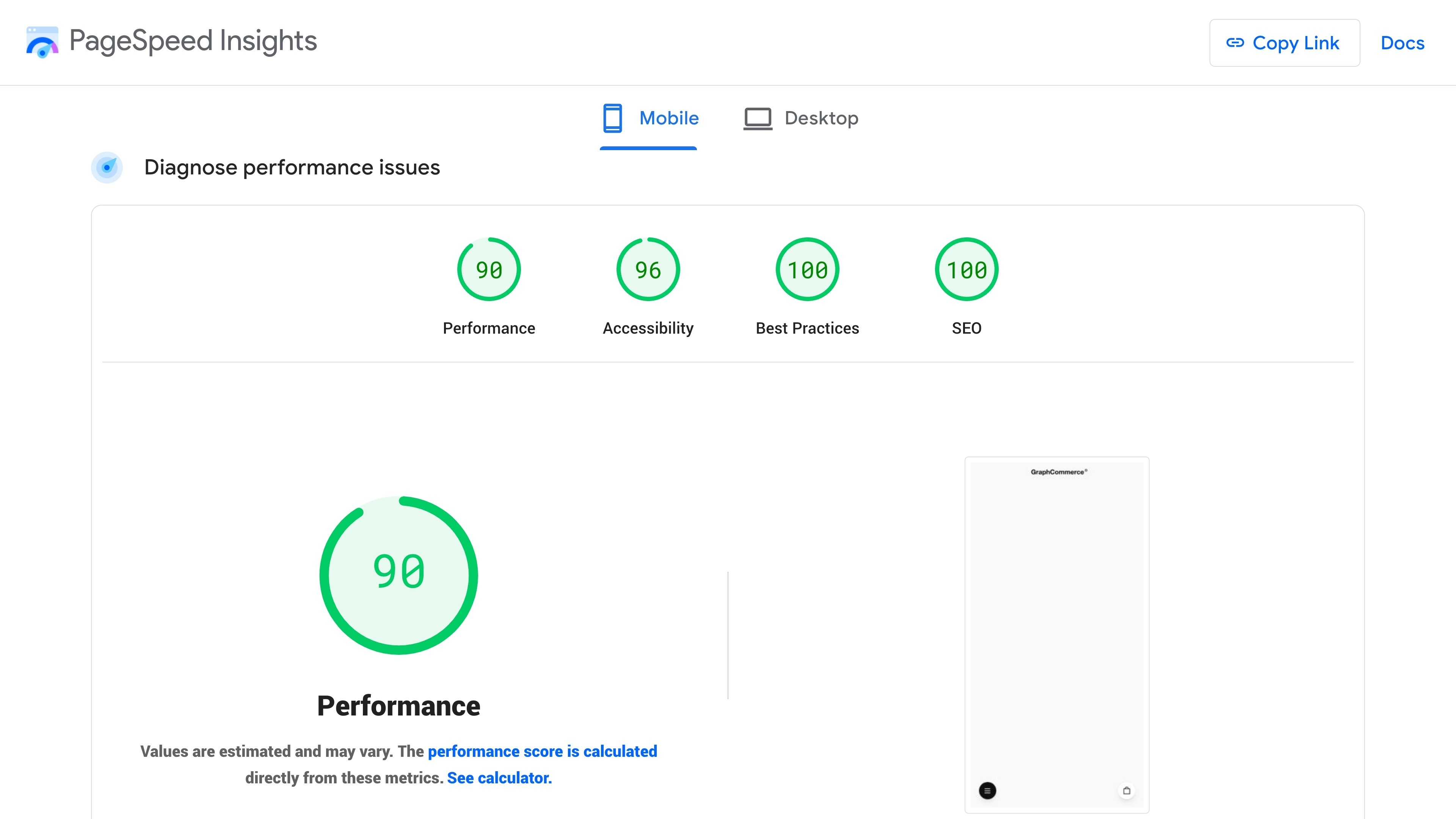 We behalen een uitstekende Core Web Vital score door het 3D model te lazyloaden en buiten de viewport te plaatsen