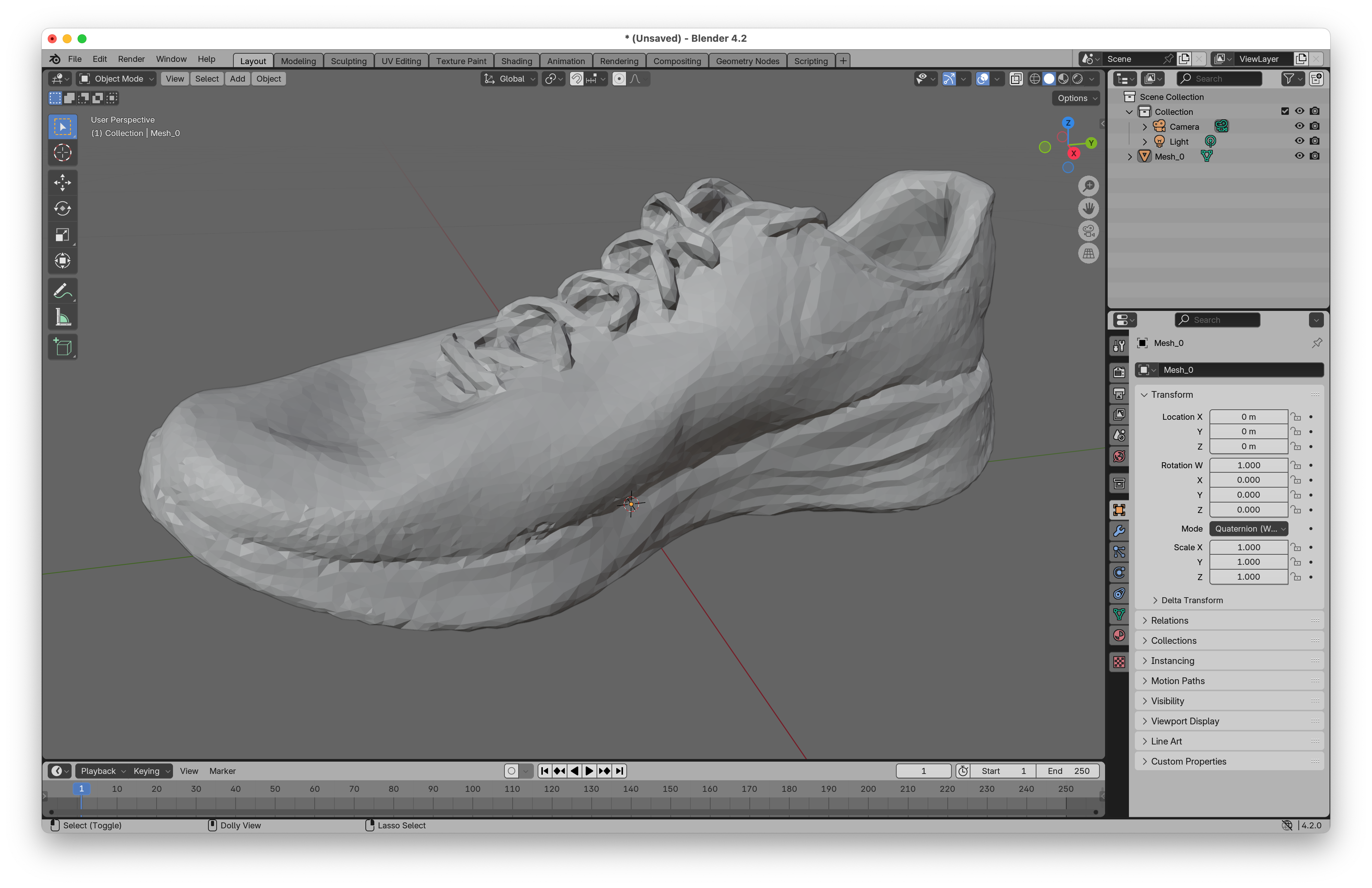 De mesh van het 3d model gerenderd in Blender